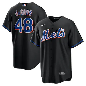 mens nike jacob degrom black new york mets 2022 alternate r